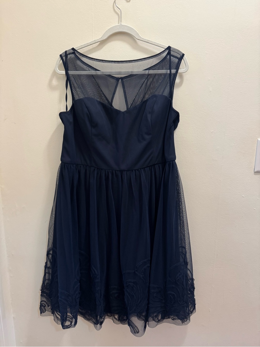 Eliza J women’s XL Navy Mesh Overlay Fit-and-Flare Dress